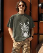 Męska koszulka oversize <br>Zebra, edycja Midnight - efekt sprania