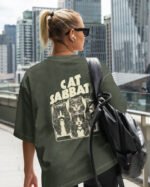Damska koszulka oversize <br>Cat Sabbath - efekt sprania