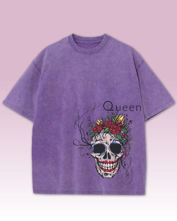 Damska koszulka oversize <br>Queen Skull - efekt sprania