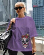 Damska koszulka oversize <br>Queen Skull - efekt sprania
