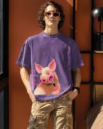 Męska koszulka oversize <br>Don't be a Pig - efekt sprania