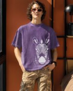 Męska koszulka oversize <br>Zebra, edycja Midnight - efekt sprania