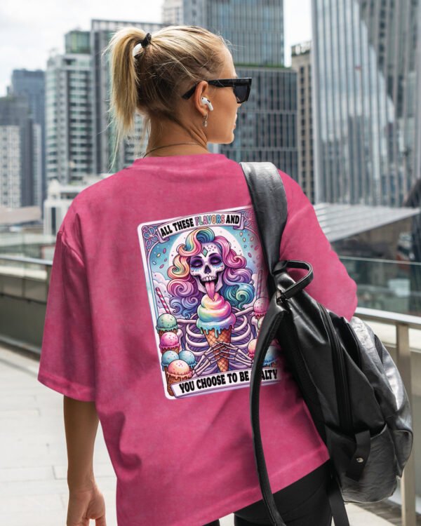Damska koszulka oversize <br>All These Flavors - efekt sprania