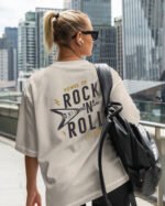 Damska koszulka oversize <br>Power of Rock and Roll - efekt sprania