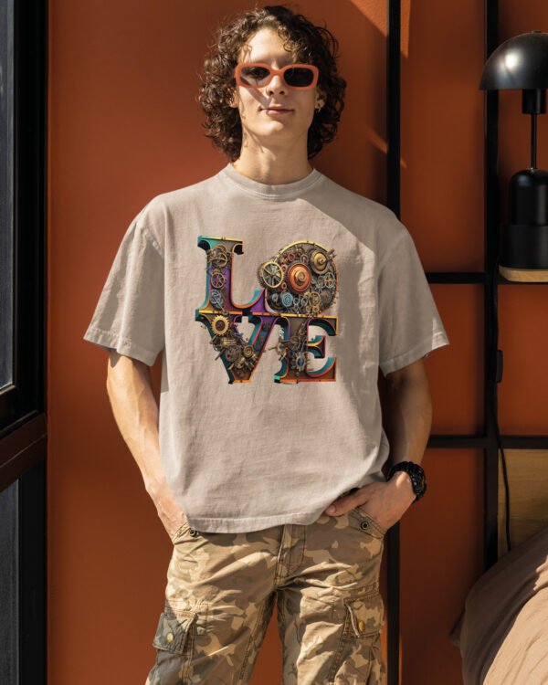 Męska koszulka oversize <br>Steampunk LOVE - efekt sprania