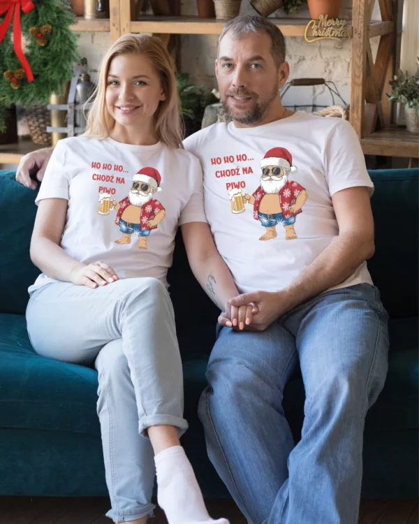 Świąteczna Koszulka “Ho Ho Ho… Chodź na Piwo – Mikołaj” – Unisex