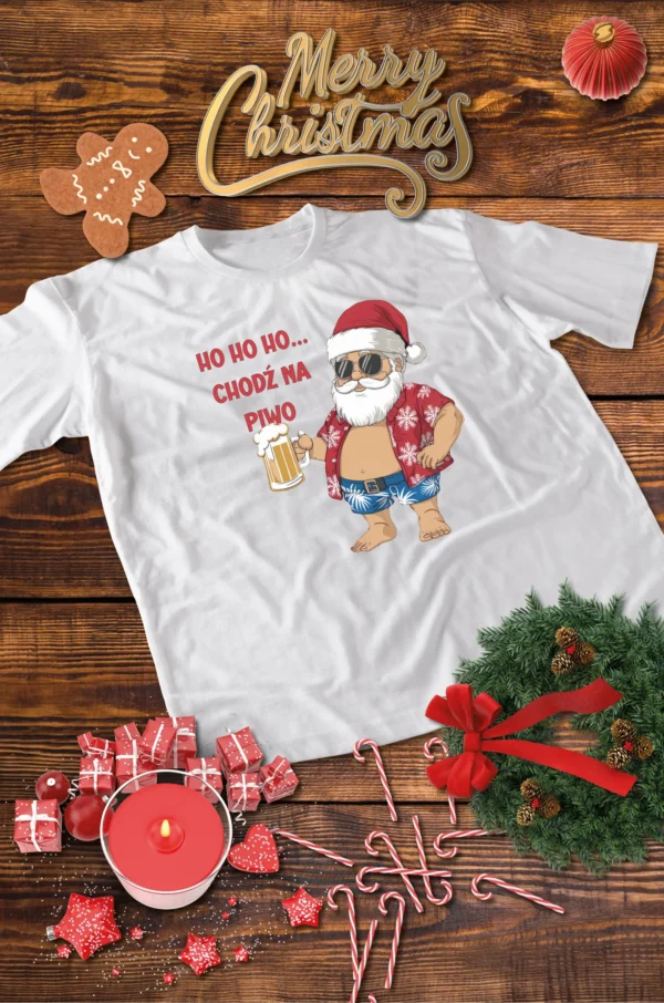 Świąteczna Koszulka “Ho Ho Ho… Chodź na Piwo – Mikołaj” – Unisex