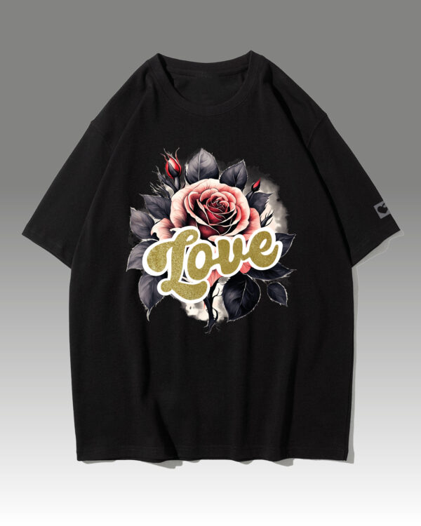 HYB 0014 Tshirt Oversize Black Koszulka Gruba Premium <br>Róża Miłości- nadruk hybrydowy