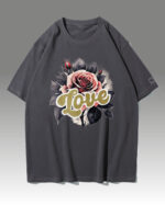 HYB 0014 Tshirt Oversize Graphite Koszulka Gruba Premium <br>Róża Miłości- nadruk hybrydowy