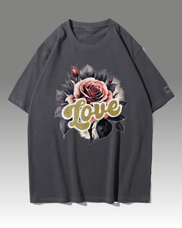 HYB 0014 Tshirt Oversize Graphite Koszulka Gruba Premium <br>Róża Miłości- nadruk hybrydowy
