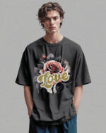 HYB 0014 Tshirt Oversize Graphite2 Koszulka Gruba Premium <br>Róża Miłości- nadruk hybrydowy