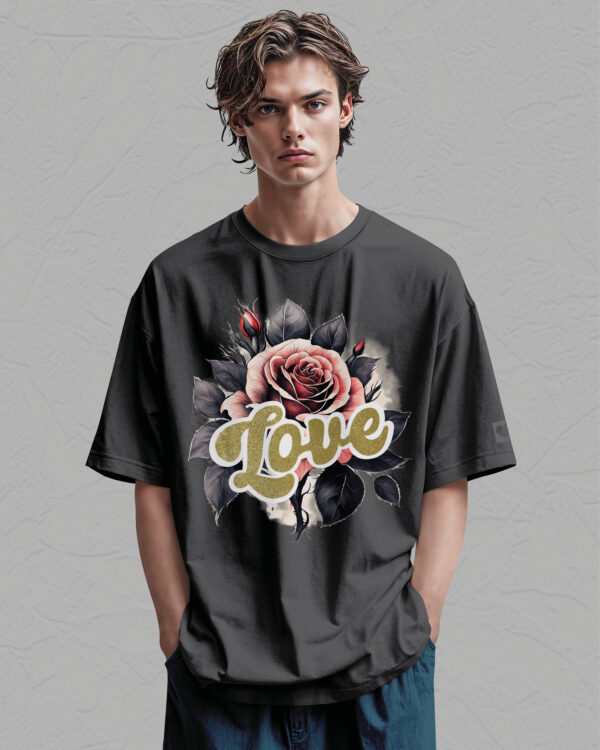 HYB 0014 Tshirt Oversize Graphite2 Koszulka Gruba Premium <br>Róża Miłości- nadruk hybrydowy
