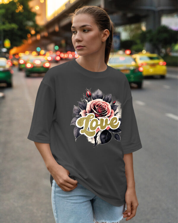 HYB 0014 Tshirt Oversize Graphite3 Koszulka Gruba Premium <br>Róża Miłości- nadruk hybrydowy