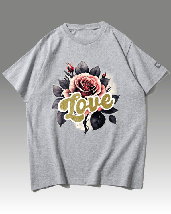 HYB 0014 Tshirt Oversize Grey Koszulka Gruba Premium <br>Róża Miłości- nadruk hybrydowy