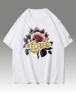HYB 0014 Tshirt Oversize White Koszulka Gruba Premium <br>Róża Miłości- nadruk hybrydowy