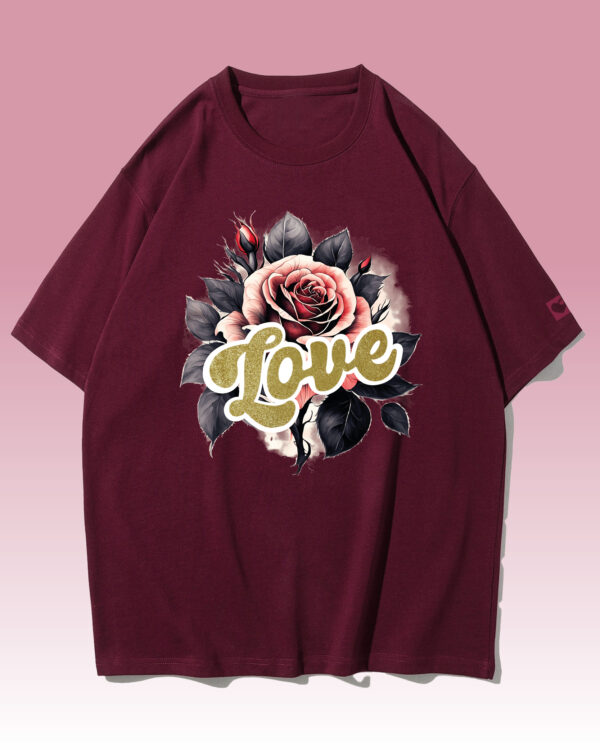 HYB 0014 Tshirt Oversize Wine Koszulka oversize Róża Miłości - nadruk hybrydowy