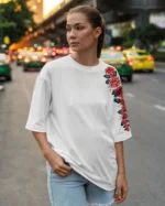 Koszulka oversize biała <br>Motyw Róż - Edycja Limitowana