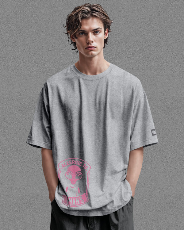 PLO 001PINK Tshirt Oversize Grey2 Koszulka Gruba Premium <br>Allergic to Humans