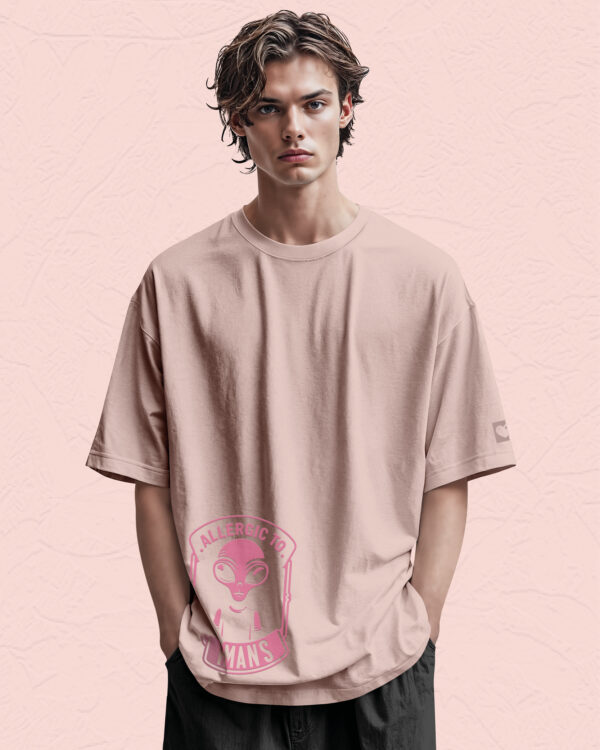 PLO 001PINK Tshirt Oversize Pink2 Koszulka Gruba Premium <br>Allergic to Humans