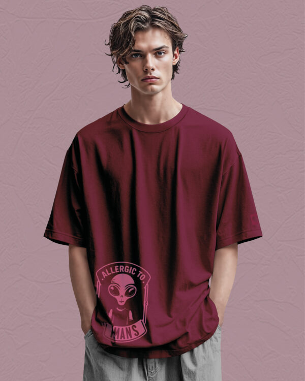 PLO 001PINK Tshirt Oversize Wine Red2 Koszulka Gruba Premium <br>Allergic to Humans