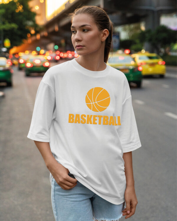 PLO 002ORANGE Tshirt Oversize White3 Koszulka Gruba Premium <br>Basketball – nadruk z zamszu