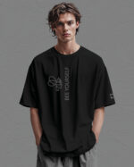 PLO 003GREY Tshirt Oversize Black2 Koszulka Gruba Premium <br>Bee Yourself - nadruk z zamszu