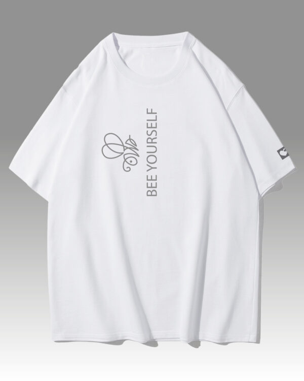 PLO 003GREY Tshirt Oversize White Koszulka oversize Bee Yourself - nadruk z zamszu