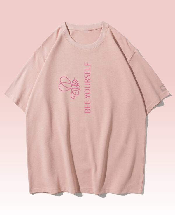 PLO 003PINK Tshirt Oversize Pink Koszulka Gruba Premium <br>Bee Yourself - nadruk z zamszu