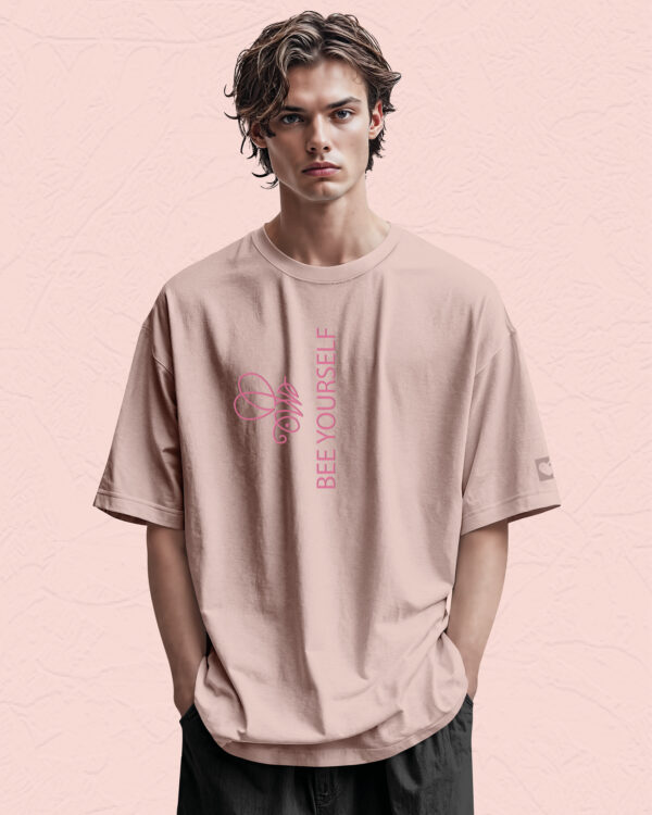 PLO 003PINK Tshirt Oversize Pink2 Koszulka Gruba Premium <br>Bee Yourself - nadruk z zamszu