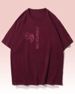 PLO 003PINK Tshirt Oversize Wine Red Koszulka Gruba Premium <br>Bee Yourself - nadruk z zamszu