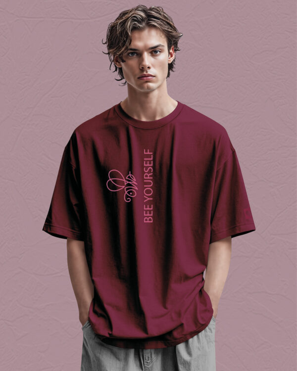 PLO 003PINK Tshirt Oversize Wine Red2 Koszulka Gruba Premium <br>Bee Yourself - nadruk z zamszu