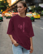 PLO 003PINK Tshirt Oversize Wine Red3 Koszulka Gruba Premium <br>Bee Yourself - nadruk z zamszu