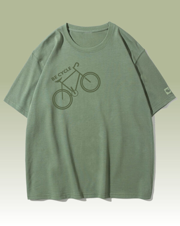 PLO 004KHAKI Tshirt Oversize Green Matcha Koszulka Gruba Premium <br>Be Cycle - nadruk z zamszu