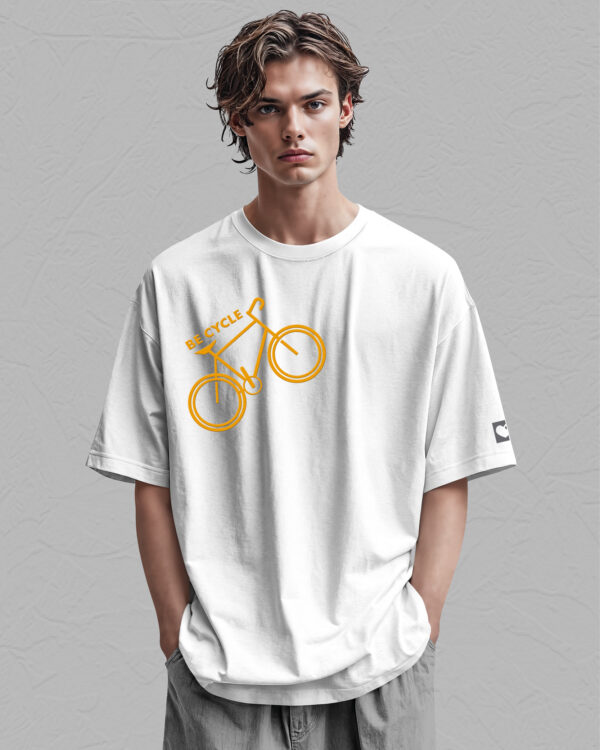 PLO 004ORANGE Tshirt Oversize White2 Koszulka Gruba Premium <br>Be Cycle - nadruk z zamszu