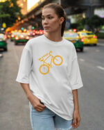 PLO 004ORANGE Tshirt Oversize White3 Koszulka Gruba Premium <br>Be Cycle - nadruk z zamszu