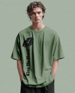 PLO 021BLACK SIL Tshirt Oversize Green Matcha2 Koszulka Gruba Premium <br>Kiss me More - nadruk silikonowy pionowy