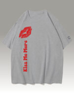 PLO 021RED SIL Tshirt Oversize Grey Koszulka Gruba Premium <br>Kiss me More - nadruk silikonowy pionowy