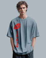 PLO 021RED SIL Tshirt Oversize Peackock Blue2 Koszulka Gruba Premium <br>Kiss me More - nadruk silikonowy pionowy