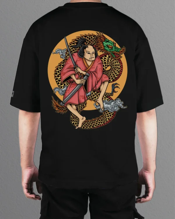 Męska koszulka oversize <br>Samuraj i Smok