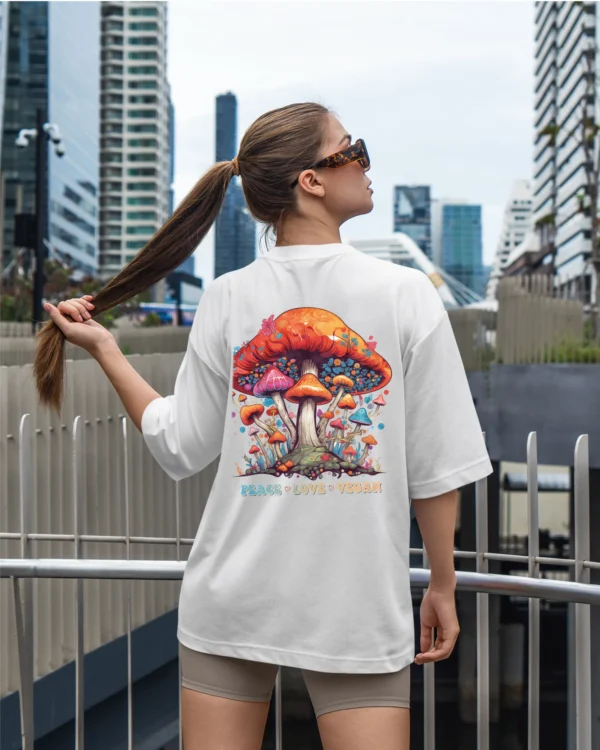 Damska koszulka oversize <br>Peace Love Vegan