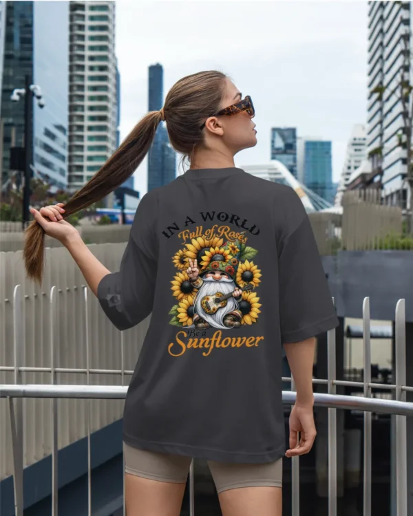 TL0453BIG Tshirt Oversize Graphite&grey23 Damska koszulka Gruba Premium <br>Be a Sunflower