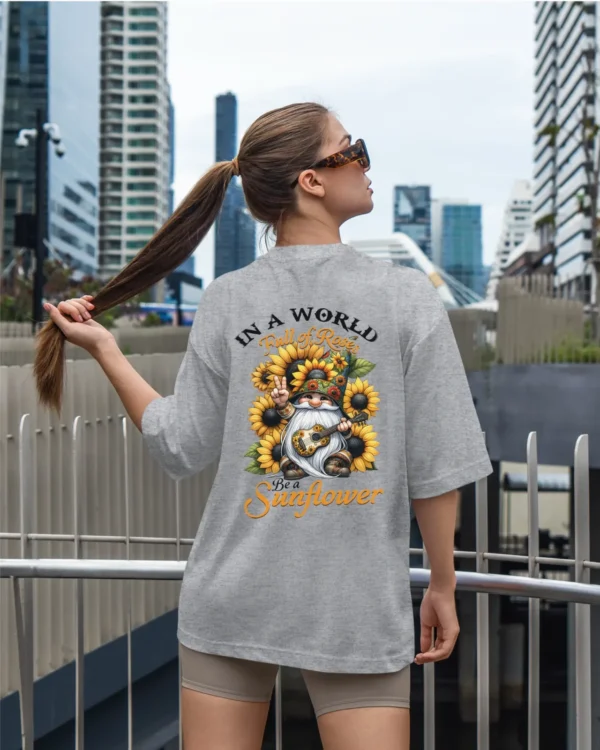 TL0453BIG Tshirt Oversize Graphite&grey26 Damska koszulka Gruba Premium <br>Be a Sunflower