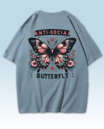 TL0453BIG Tshirt Oversize Peackock Blue2 Damska koszulka Gruba Premium <br>Anti-social Butterfly