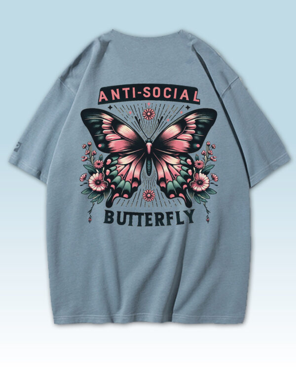 TL0453BIG Tshirt Oversize Peackock Blue2 Damska koszulka Gruba Premium <br>Anti-social Butterfly