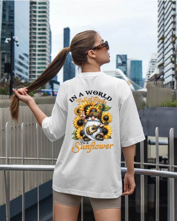 TL0453BIG Tshirt Oversize White23 Damska koszulka Gruba Premium <br>Be a Sunflower