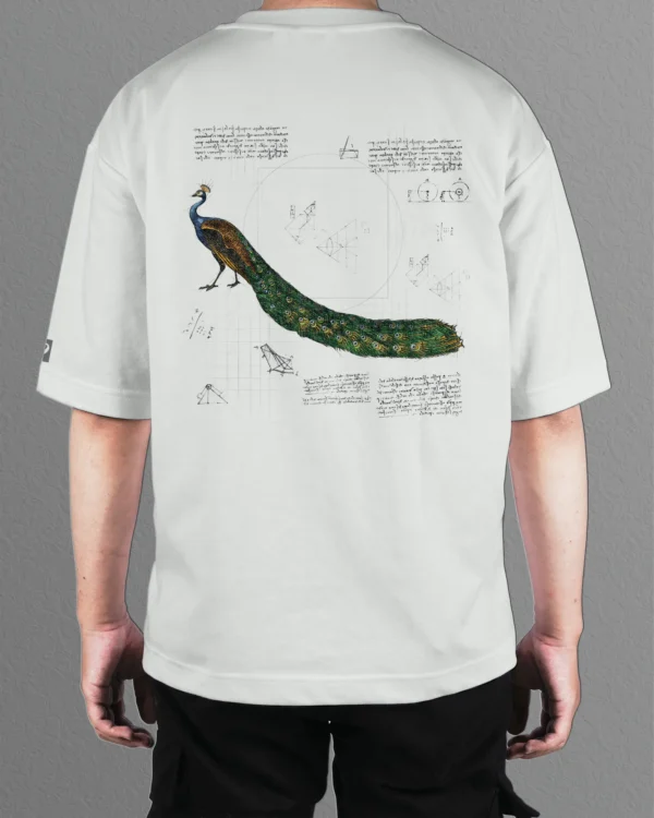Męska koszulka oversize <br>Elegancki wzór Pawia