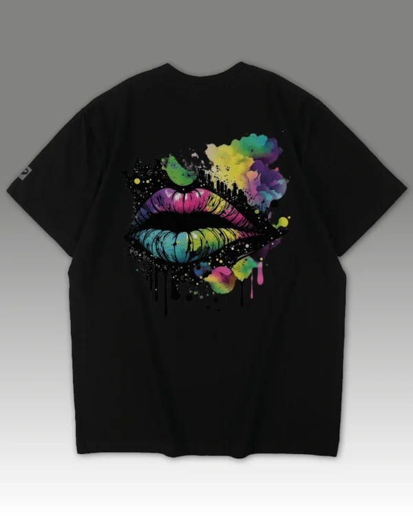 TL0469BIG Tshirt Oversize Black2 Damska koszulka oversize Kolorowy Motyw Ust