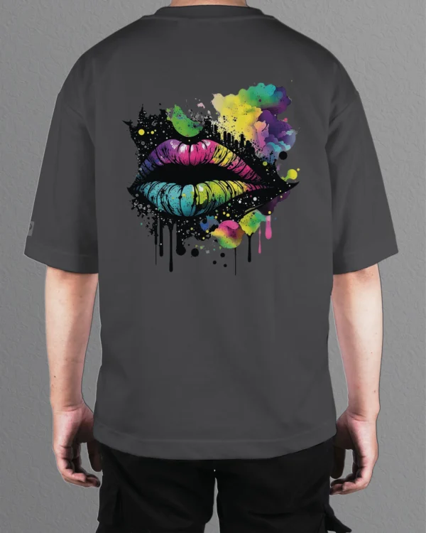 TL0469BIG Tshirt Oversize Graphite&grey22 Męska koszulka Gruba Premium <br>Kolorowy Motyw Ust