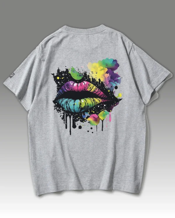 TL0469BIG Tshirt Oversize Graphite&grey24 Męska koszulka Gruba Premium <br>Kolorowy Motyw Ust