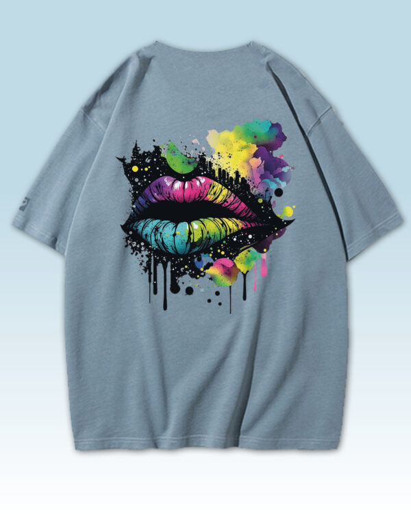 TL0469BIG Tshirt Oversize Peackock Blue2 Męska koszulka Gruba Premium <br>Kolorowy Motyw Ust